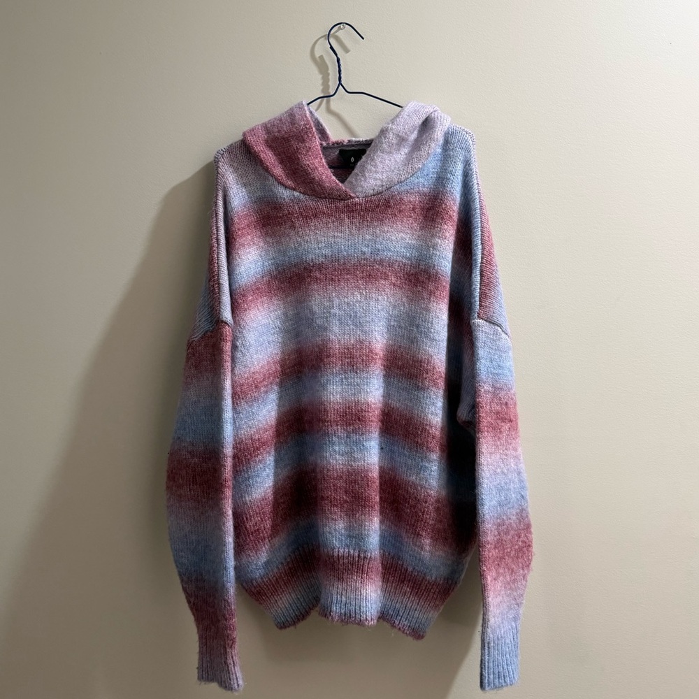 Cozy Striped Hoodie Sweater - Blue & Mauve